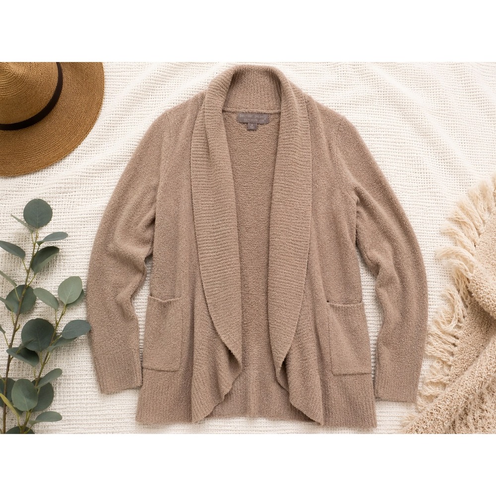 Barefoot‎ Dreams CozyChic Lite Shawl Cardigan Taupe Open Front Medium Soft
